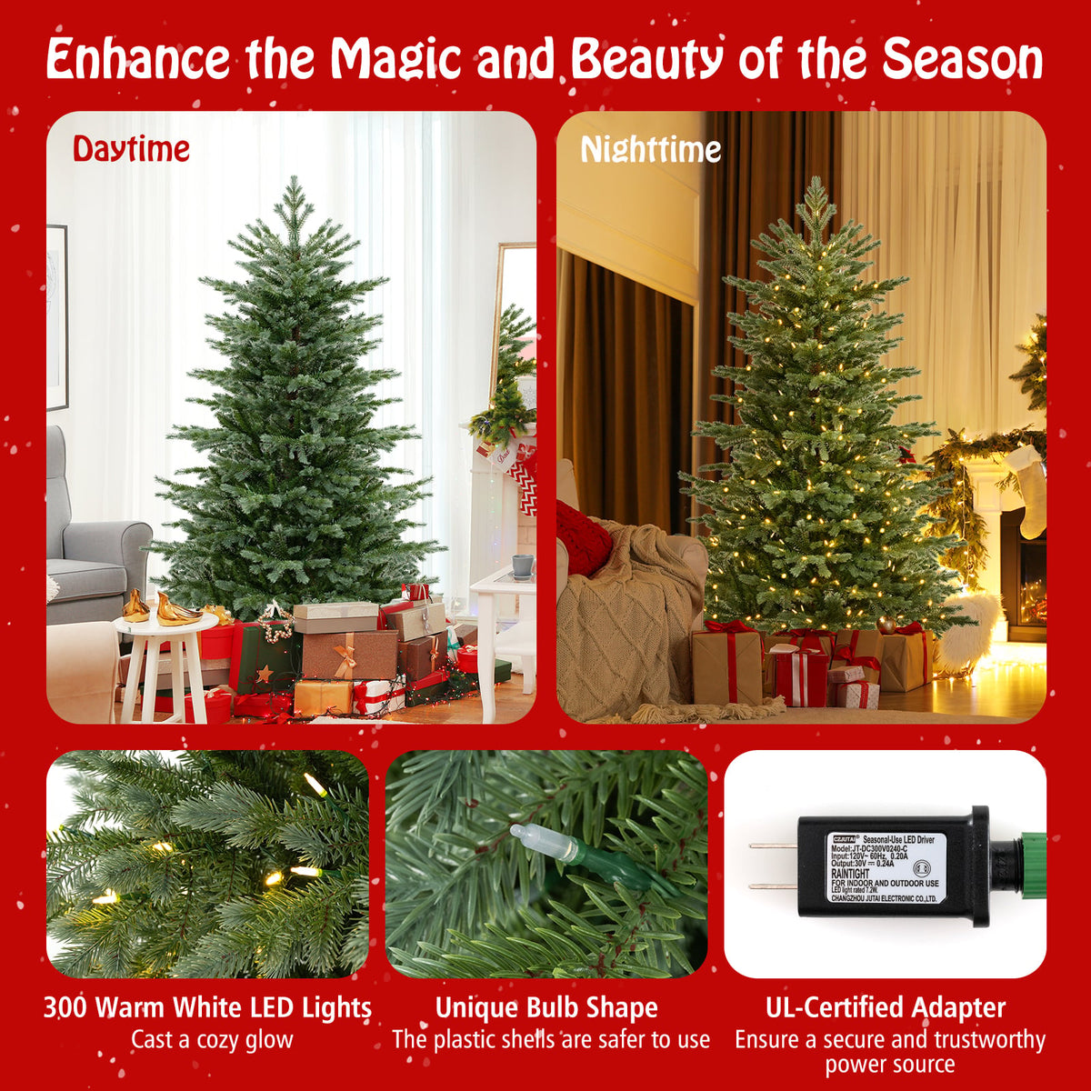 5/6/7 Feet Artificial Christmas Tree with 1426/2116/3156 Lush PVC and 200/300/400 Warm White LED Lights-M-Christmas Trees-DECOROLALA