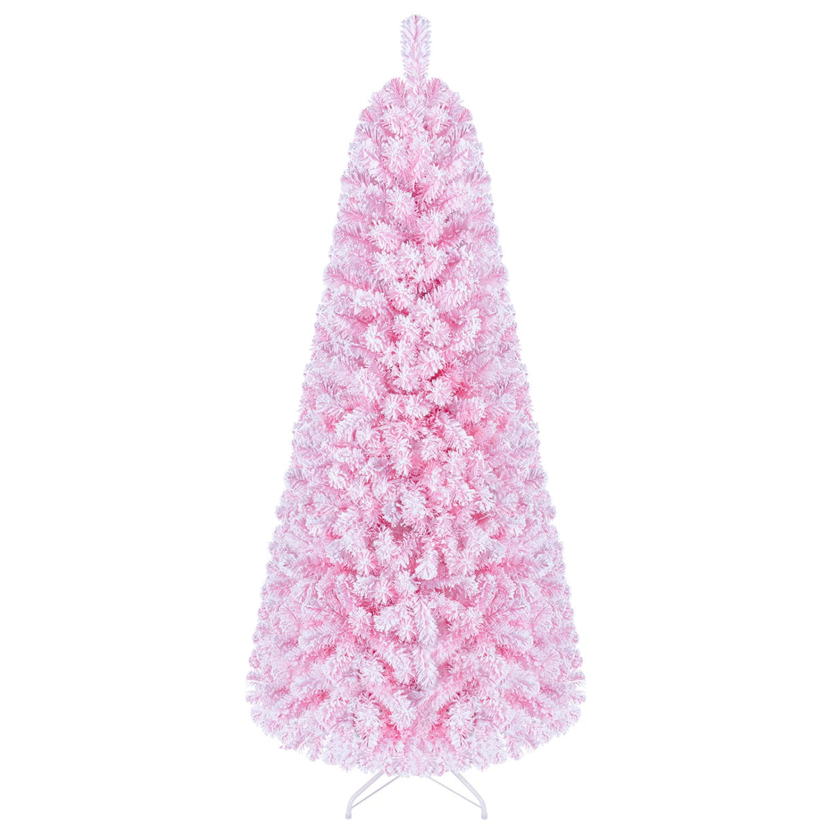 5/6/7 Feet Flocked Fir Christmas Tree with Warm White LED Lights-6 ft-Christmas Trees-DECOROLALA