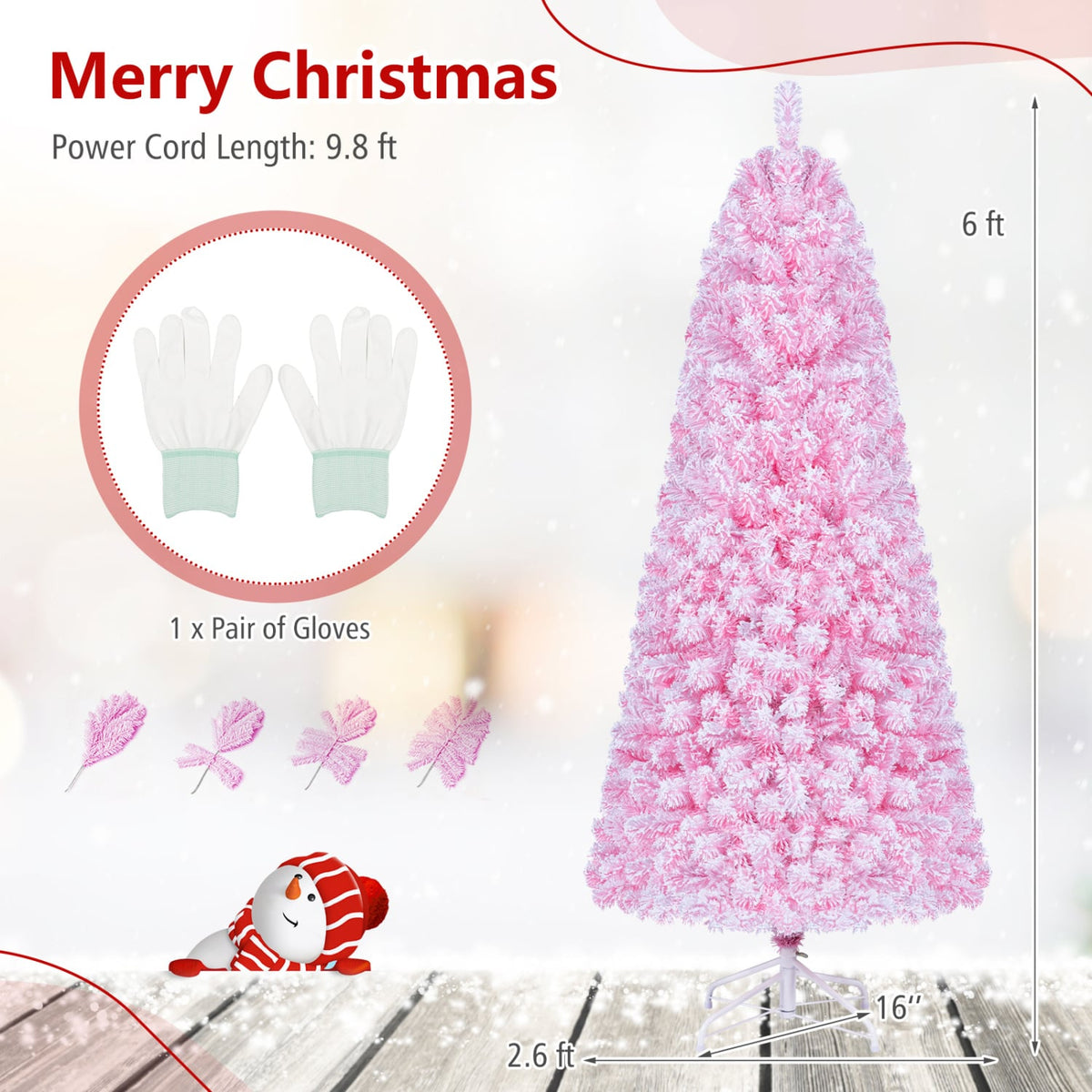 5/6/7 Feet Flocked Fir Christmas Tree with Warm White LED Lights-6 ft-Christmas Trees-DECOROLALA