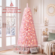 5/6/7 Feet Flocked Fir Christmas Tree with Warm White LED Lights-6 ft-Christmas Trees-DECOROLALA