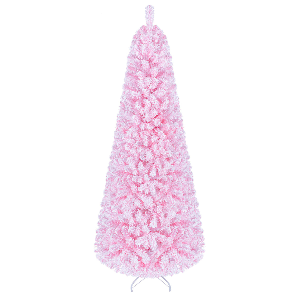 5/6/7 Feet Flocked Fir Christmas Tree with Warm White LED Lights-7 ft-Christmas Trees-DECOROLALA