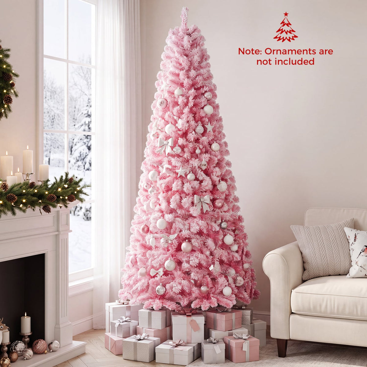 5/6/7 Feet Flocked Fir Christmas Tree with Warm White LED Lights-7 ft-Christmas Trees-DECOROLALA
