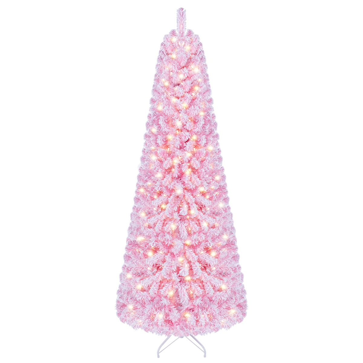 5/6/7 Feet Flocked Fir Christmas Tree with Warm White LED Lights-7 ft-Christmas Trees-DECOROLALA