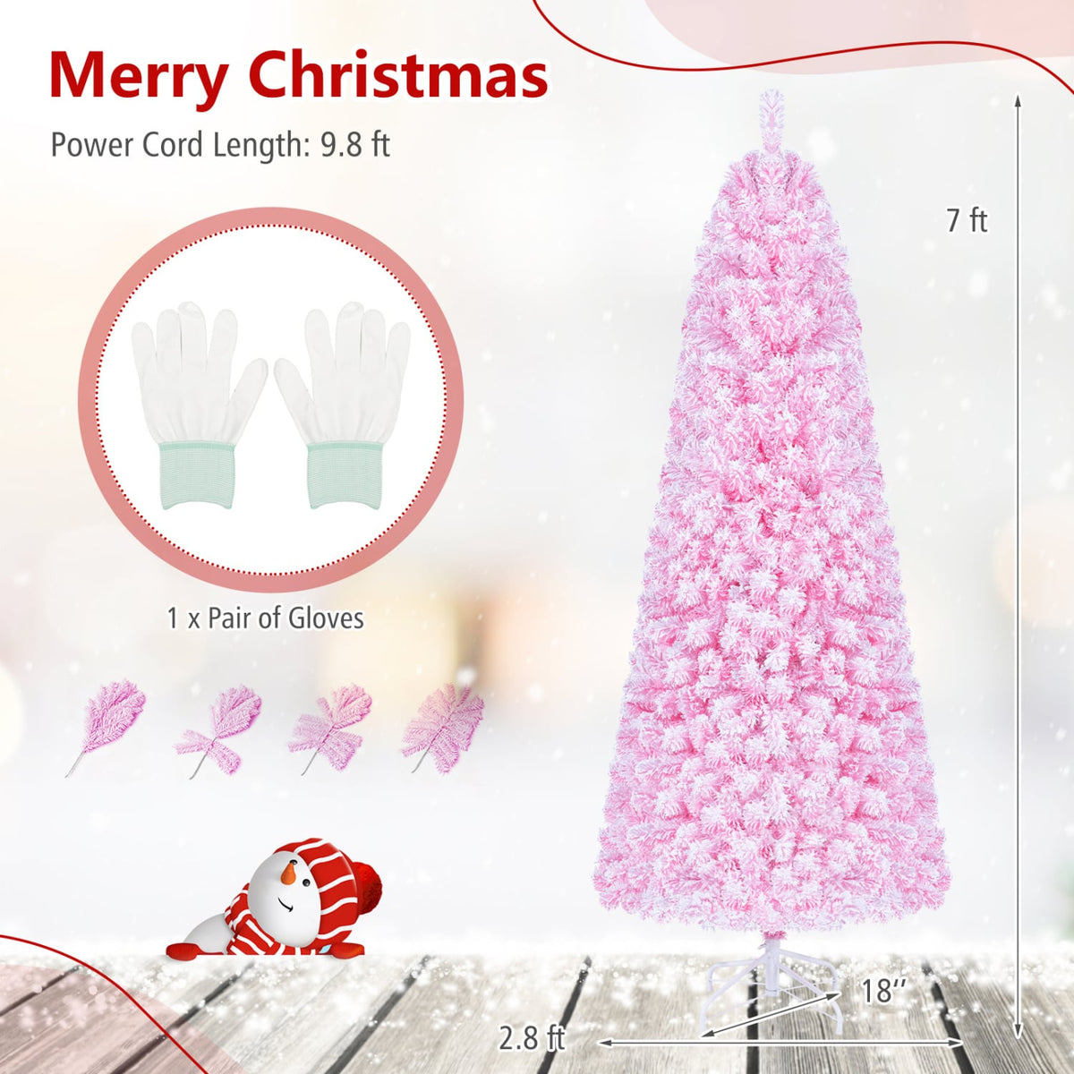 5/6/7 Feet Flocked Fir Christmas Tree with Warm White LED Lights-7 ft-Christmas Trees-DECOROLALA