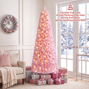 5/6/7 Feet Flocked Fir Christmas Tree with Warm White LED Lights-7 ft-Christmas Trees-DECOROLALA
