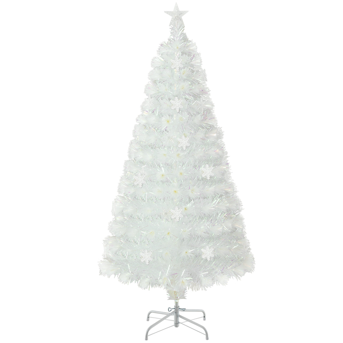 5/6/7 Feet Pre-Lit White Artificial Christmas Tree with Iridescent Leaves-5 Feet-Christmas Trees-DECOROLALA