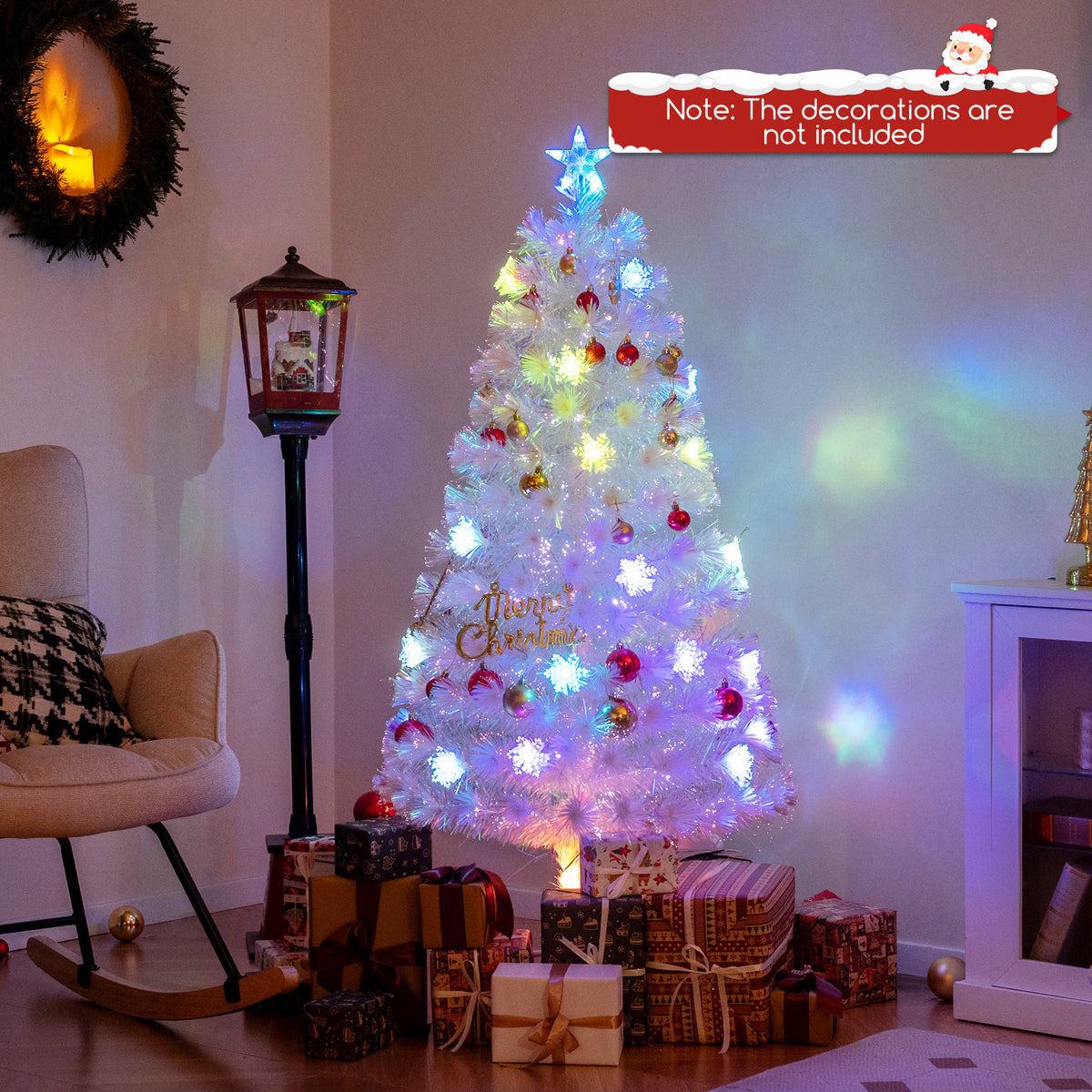 5/6/7 Feet Pre-Lit White Artificial Christmas Tree with Iridescent Leaves-5 Feet-Christmas Trees-DECOROLALA