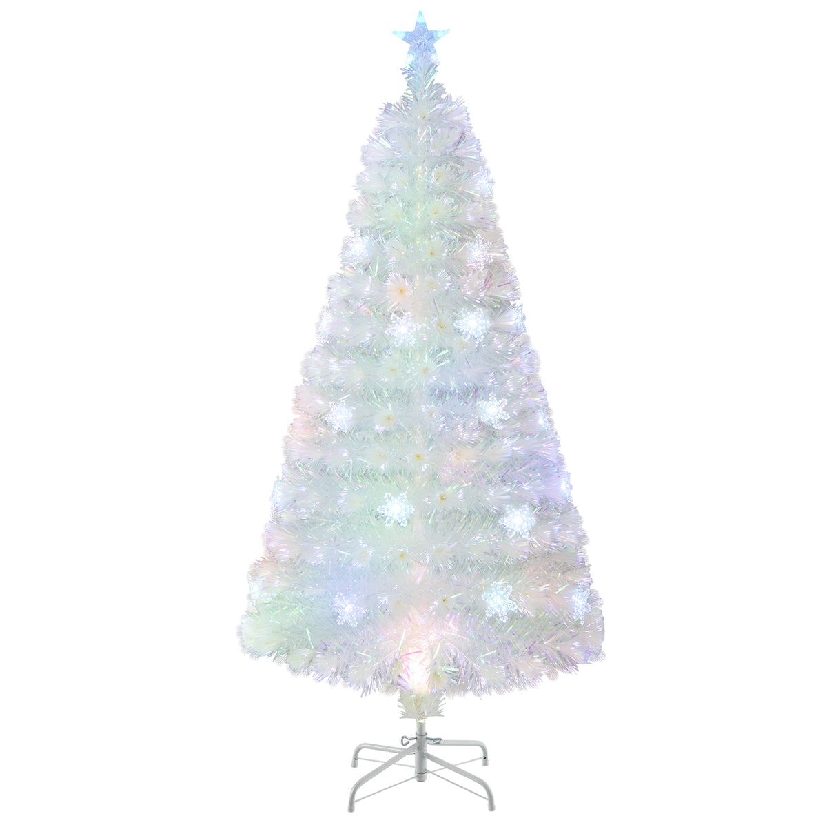 5/6/7 Feet Pre-Lit White Artificial Christmas Tree with Iridescent Leaves-5 Feet-Christmas Trees-DECOROLALA