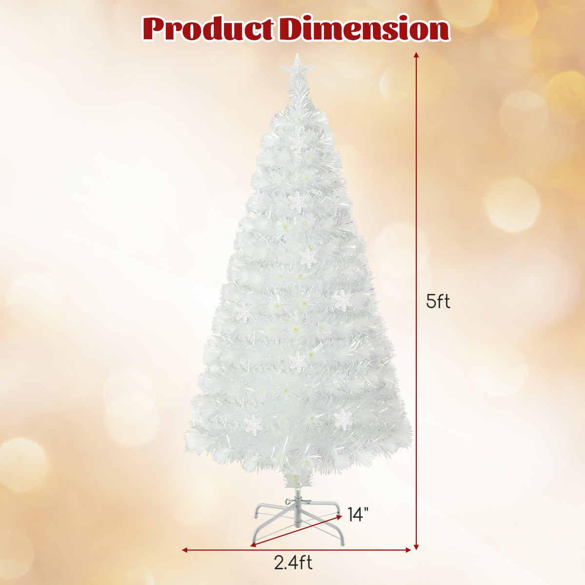 5/6/7 Feet Pre-Lit White Artificial Christmas Tree with Iridescent Leaves-5 Feet-Christmas Trees-DECOROLALA