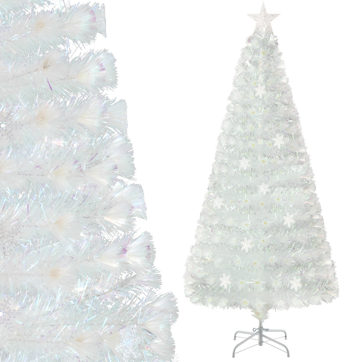 5/6/7 Feet Pre-Lit White Artificial Christmas Tree with Iridescent Leaves-6 ft-Christmas Trees-DECOROLALA