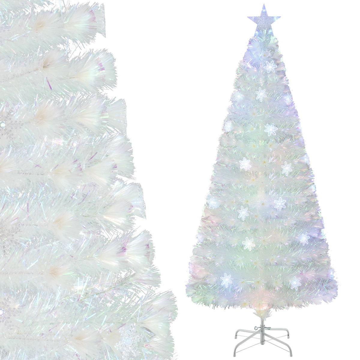 5/6/7 Feet Pre-Lit White Artificial Christmas Tree with Iridescent Leaves-6 ft-Christmas Trees-DECOROLALA