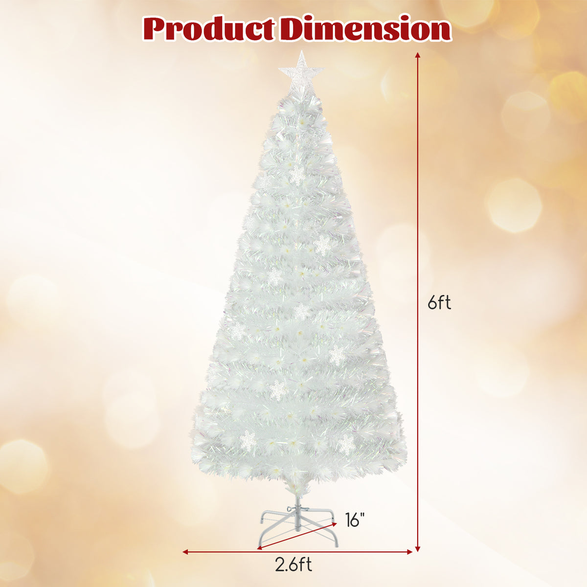 5/6/7 Feet Pre-Lit White Artificial Christmas Tree with Iridescent Leaves-6 ft-Christmas Trees-DECOROLALA