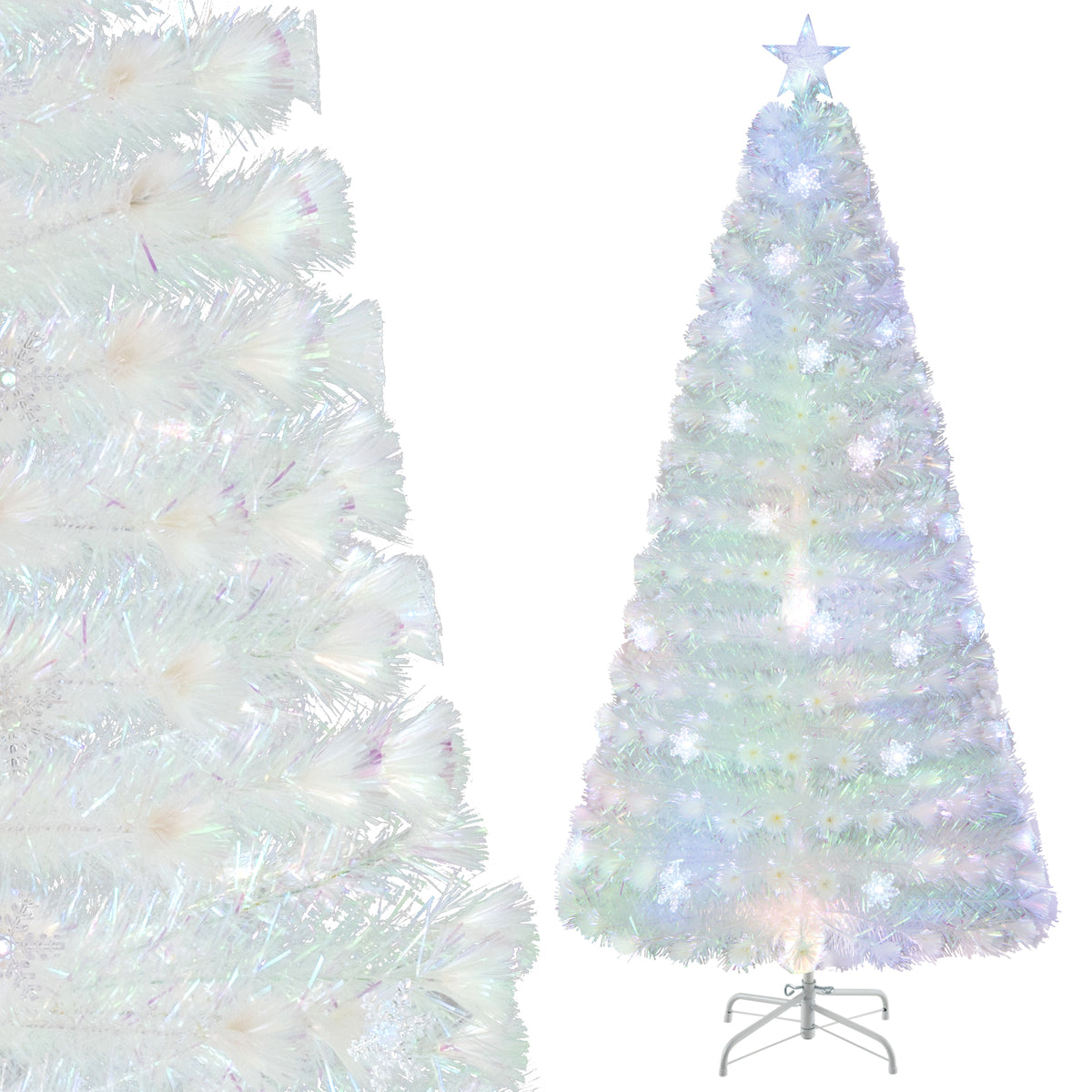5/6/7 Feet Pre-Lit White Artificial Christmas Tree with Iridescent Leaves-7 ft-Christmas Trees-DECOROLALA