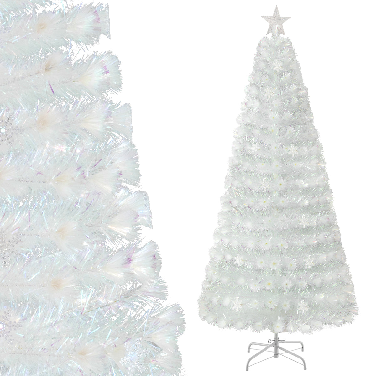 5/6/7 Feet Pre-Lit White Artificial Christmas Tree with Iridescent Leaves-7 ft-Christmas Trees-DECOROLALA