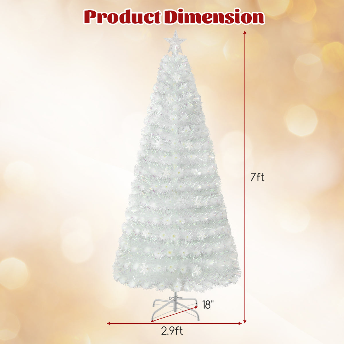 5/6/7 Feet Pre-Lit White Artificial Christmas Tree with Iridescent Leaves-7 ft-Christmas Trees-DECOROLALA
