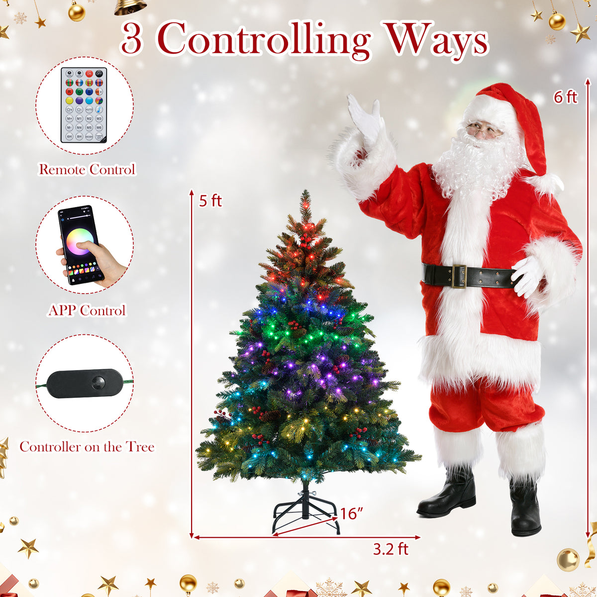 5/6/7/8 FT Artificial Christmas Tree with LED Lights and Remote APP Control-5 FT-Christmas Trees-DECOROLALA