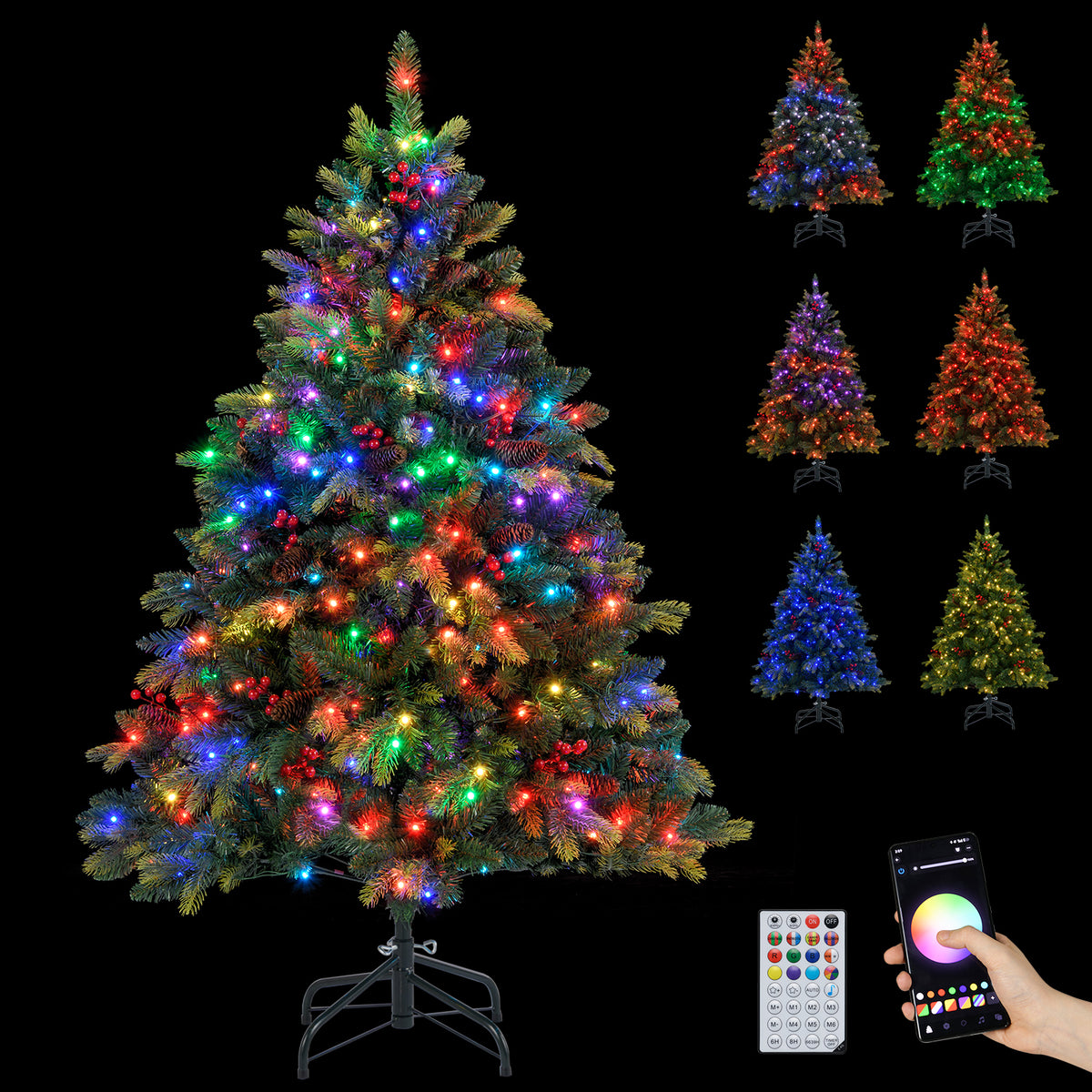 5/6/7/8 FT Artificial Christmas Tree with LED Lights and Remote APP Control-5 FT-Christmas Trees-DECOROLALA