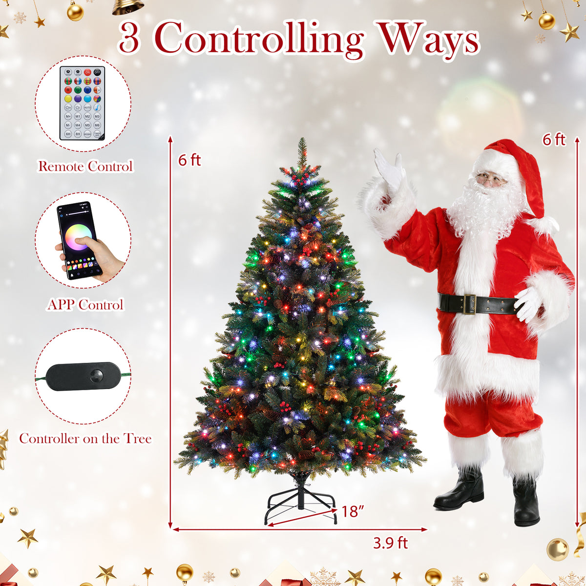 5/6/7/8 FT Artificial Christmas Tree with LED Lights and Remote APP Control-6 ft-Christmas Trees-DECOROLALA
