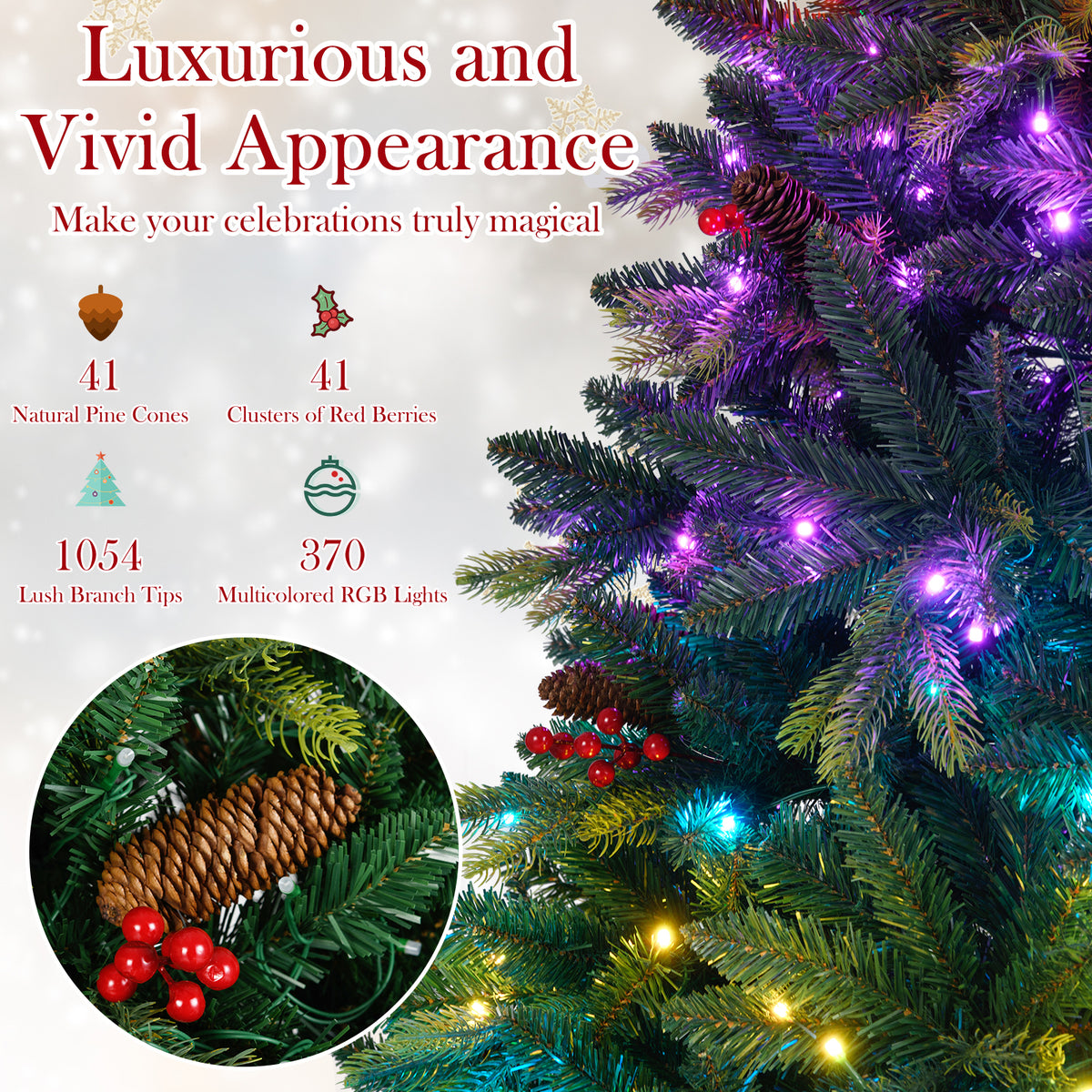 5/6/7/8 FT Artificial Christmas Tree with LED Lights and Remote APP Control-6 ft-Christmas Trees-DECOROLALA