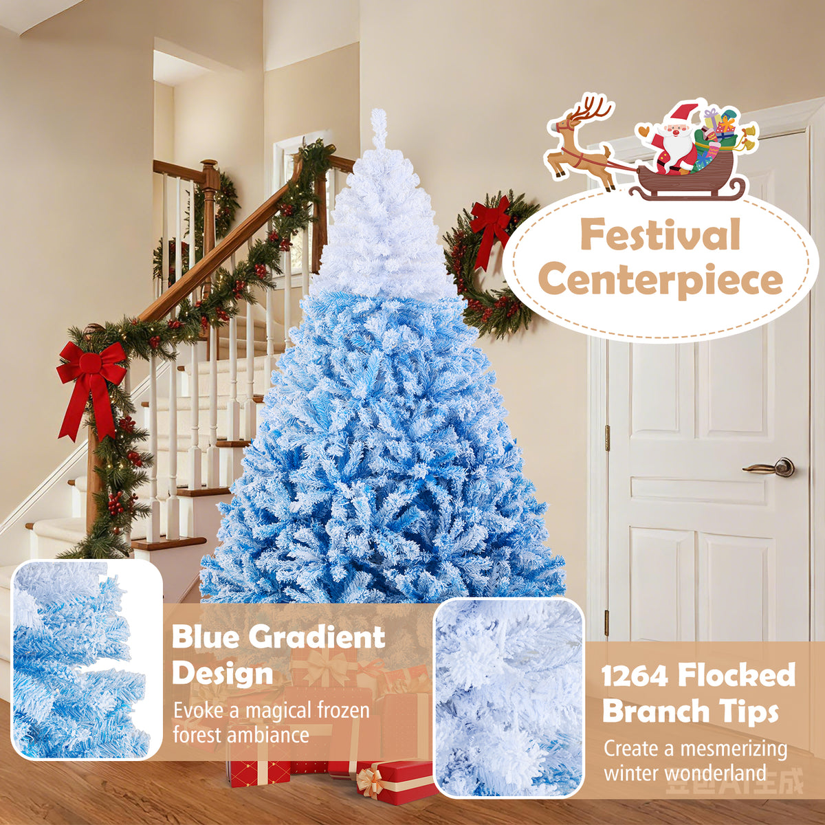 5/6/7/8 FT Artificial Christmas Tree with Warm White LED Lights and 8 Modes-7 Feet-Christmas Trees-DECOROLALA