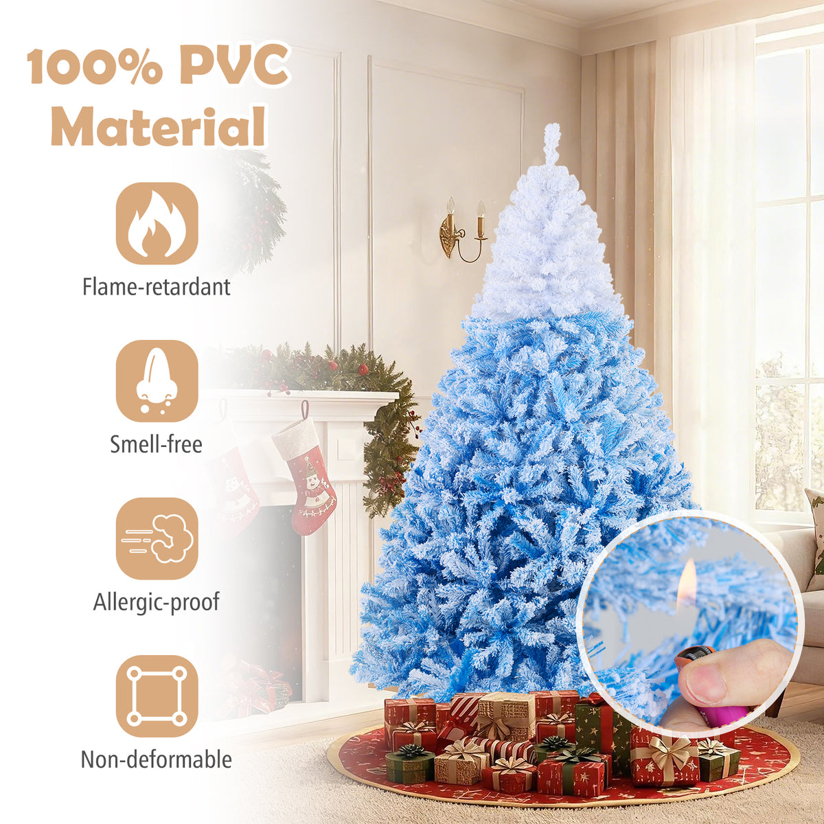 5/6/7/8 FT Artificial Christmas Tree with Warm White LED Lights and 8 Modes-7 Feet-Christmas Trees-DECOROLALA