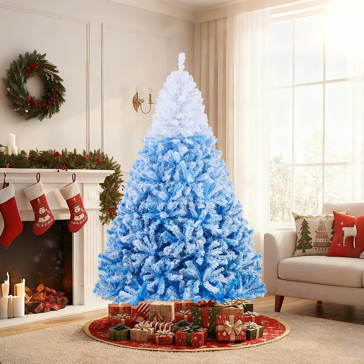 5/6/7/8 FT Artificial Christmas Tree with Warm White LED Lights and 8 Modes-7 Feet-Christmas Trees-DECOROLALA