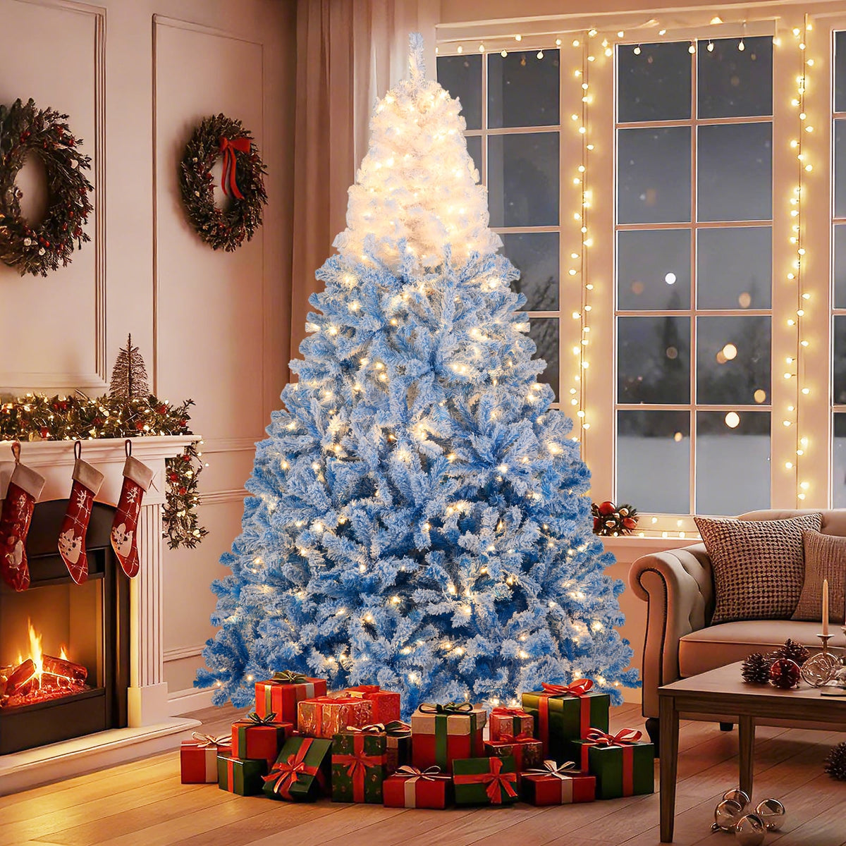 5/6/7/8 FT Artificial Christmas Tree with Warm White LED Lights and 8 Modes-8 Feet-Christmas Trees-DECOROLALA