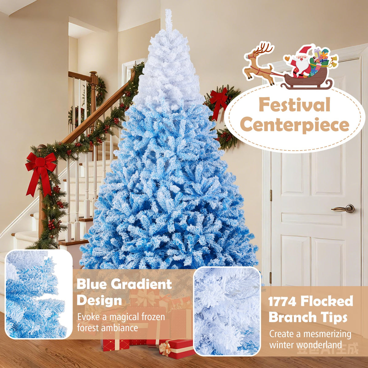 5/6/7/8 FT Artificial Christmas Tree with Warm White LED Lights and 8 Modes-8 Feet-Christmas Trees-DECOROLALA