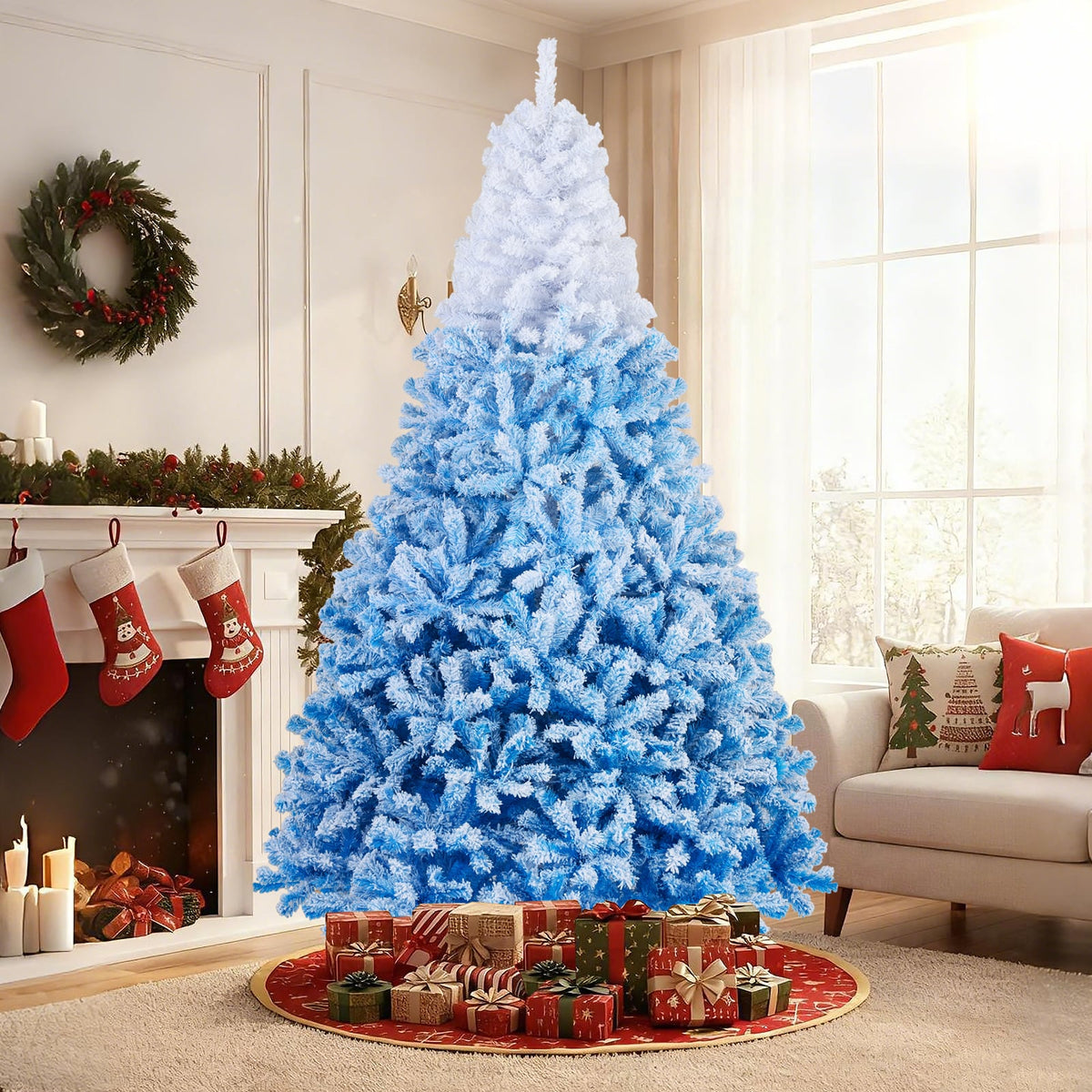 5/6/7/8 FT Artificial Christmas Tree with Warm White LED Lights and 8 Modes-8 Feet-Christmas Trees-DECOROLALA