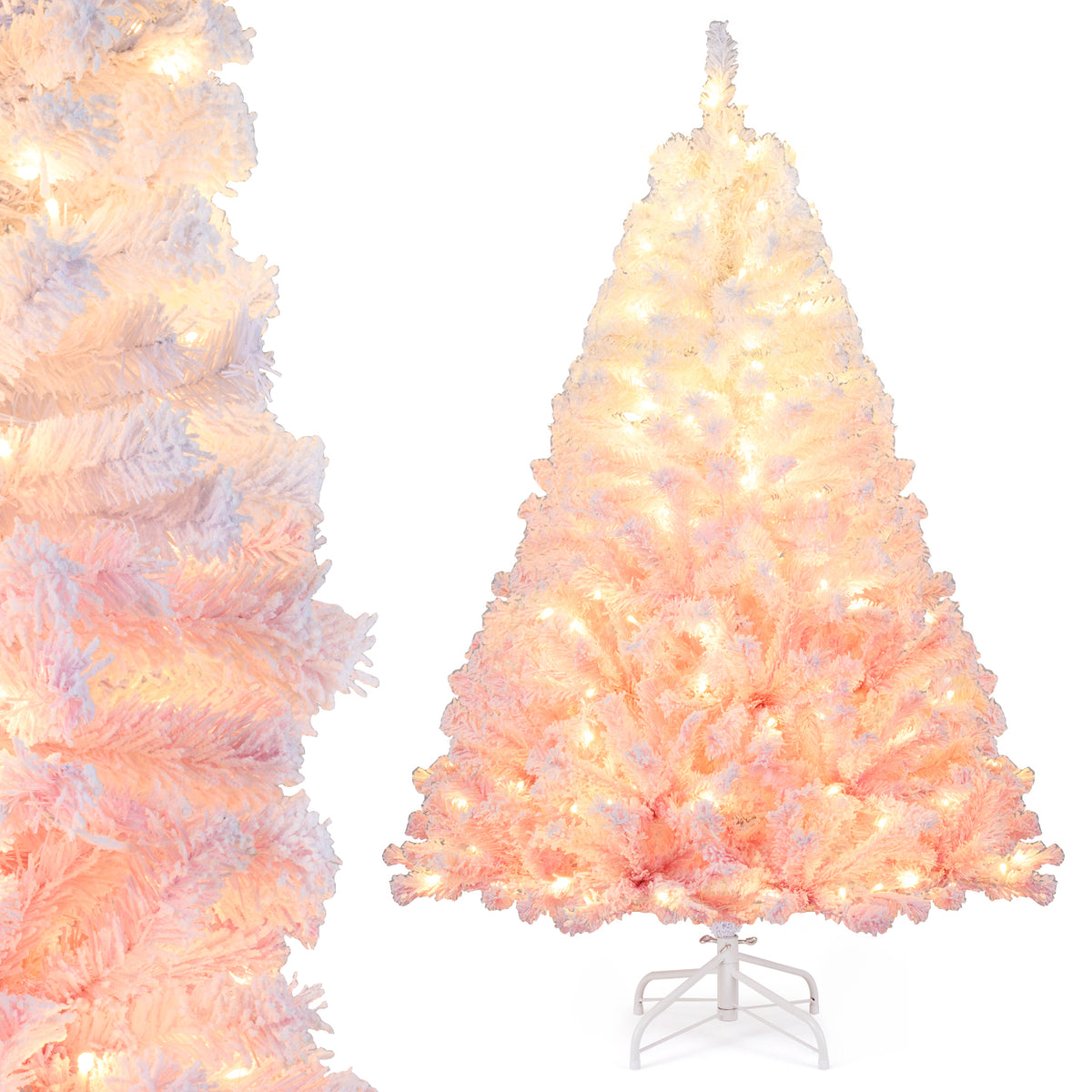 5/6/7/8 FT Artificial Christmas Tree with Warm White LED Lights and 8 Modes for Holiday-5 Feet-Christmas Trees-DECOROLALA