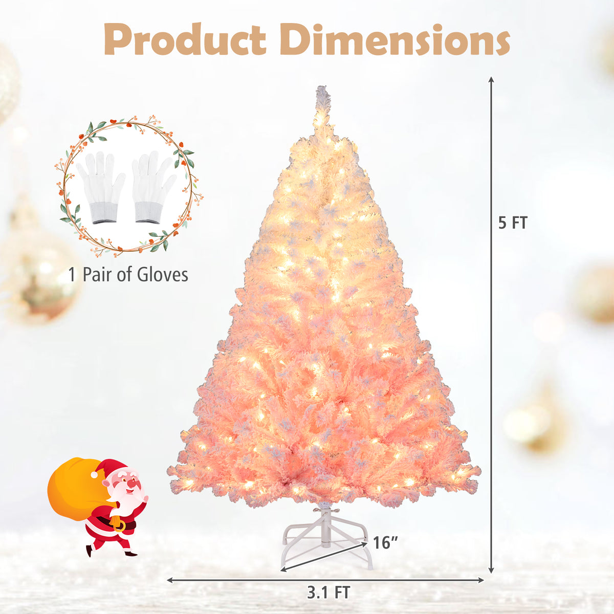 5/6/7/8 FT Artificial Christmas Tree with Warm White LED Lights and 8 Modes for Holiday-5 Feet-Christmas Trees-DECOROLALA