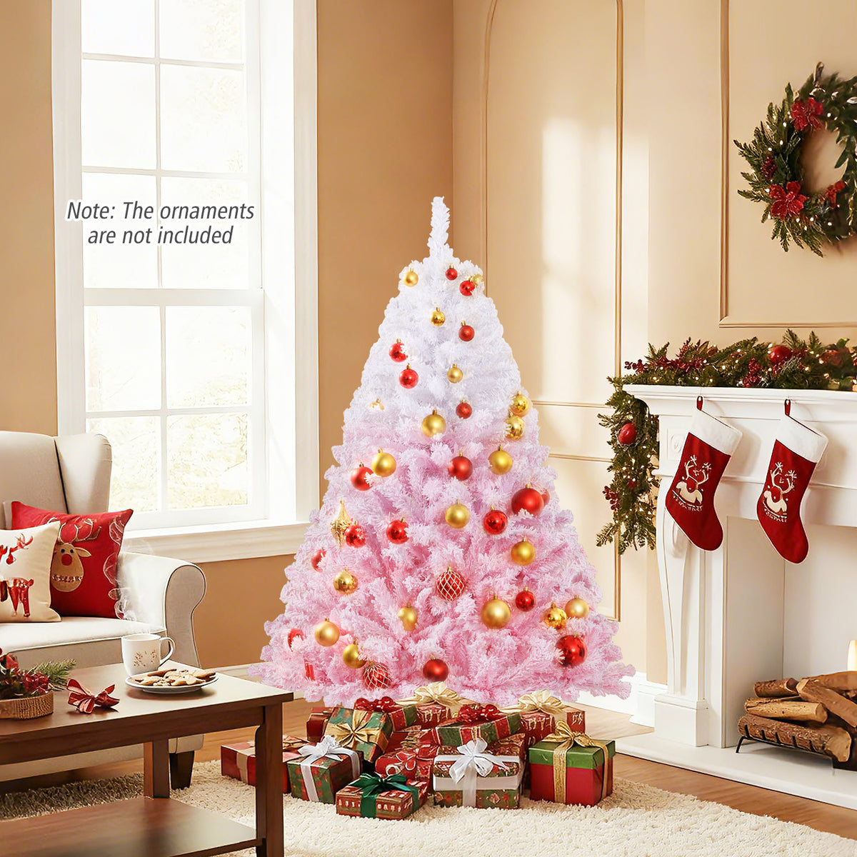 5/6/7/8 FT Artificial Christmas Tree with Warm White LED Lights and 8 Modes for Holiday-5 Feet-Christmas Trees-DECOROLALA