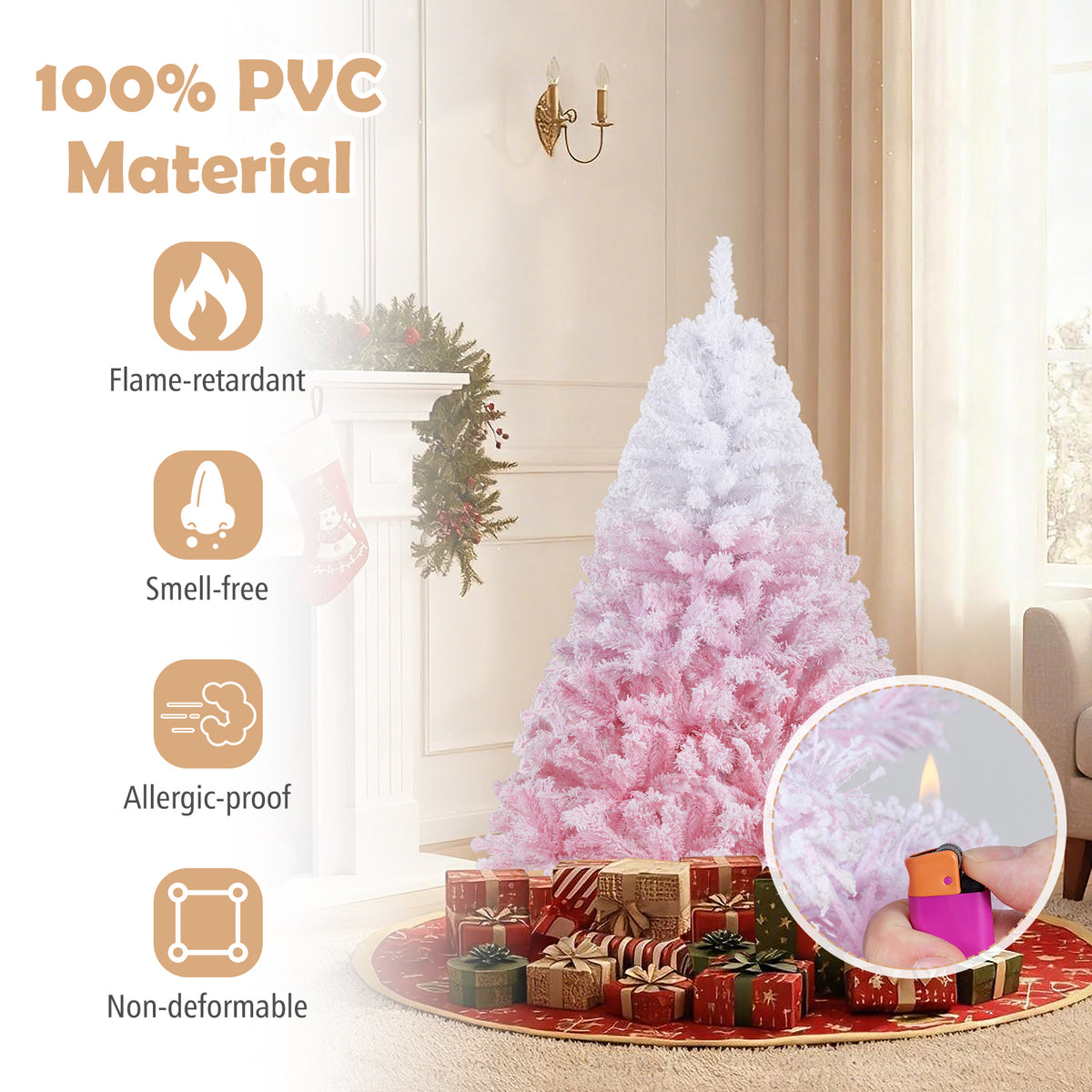 5/6/7/8 FT Artificial Christmas Tree with Warm White LED Lights and 8 Modes for Holiday-5 Feet-Christmas Trees-DECOROLALA