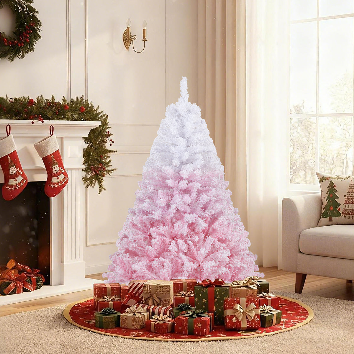 5/6/7/8 FT Artificial Christmas Tree with Warm White LED Lights and 8 Modes for Holiday-5 Feet-Christmas Trees-DECOROLALA