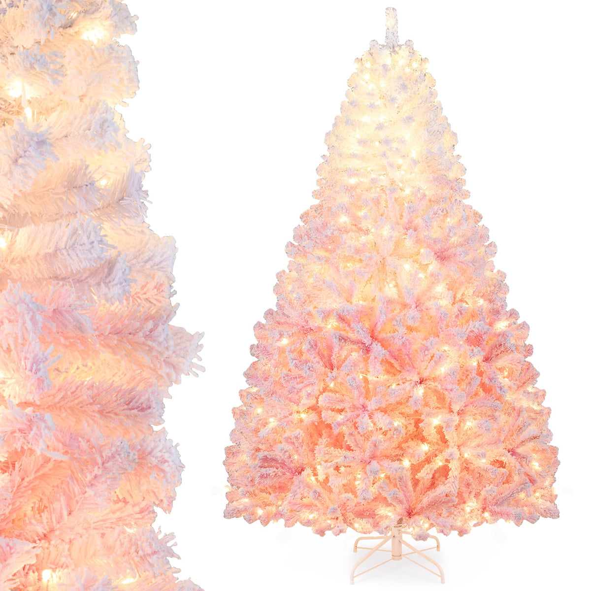 5/6/7/8 FT Artificial Christmas Tree with Warm White LED Lights and 8 Modes for Holiday-7 Feet-Christmas Trees-DECOROLALA