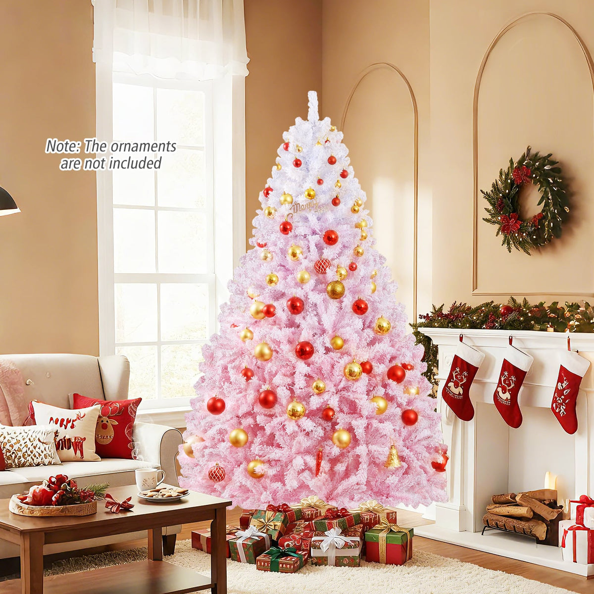5/6/7/8 FT Artificial Christmas Tree with Warm White LED Lights and 8 Modes for Holiday-7 Feet-Christmas Trees-DECOROLALA