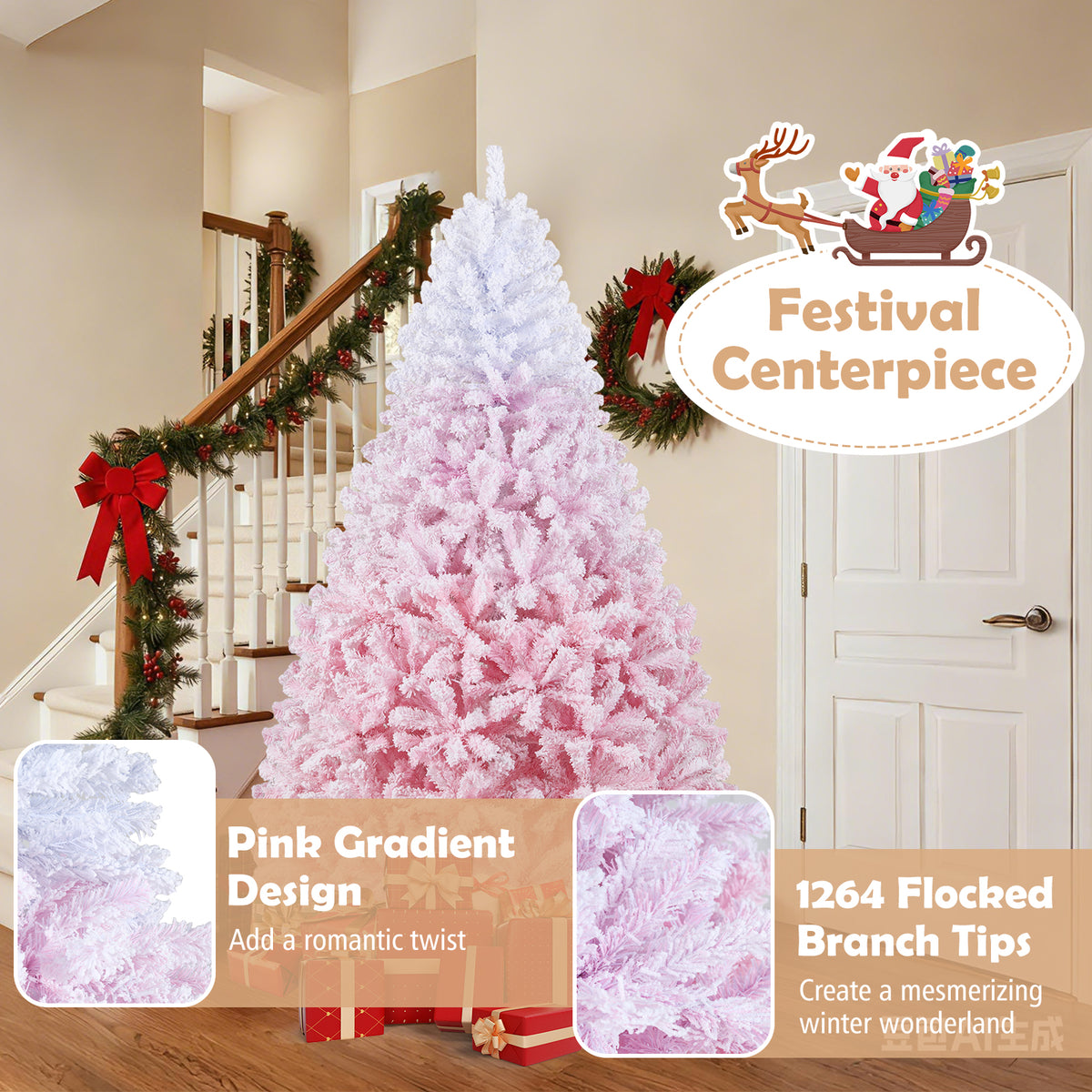 5/6/7/8 FT Artificial Christmas Tree with Warm White LED Lights and 8 Modes for Holiday-7 Feet-Christmas Trees-DECOROLALA