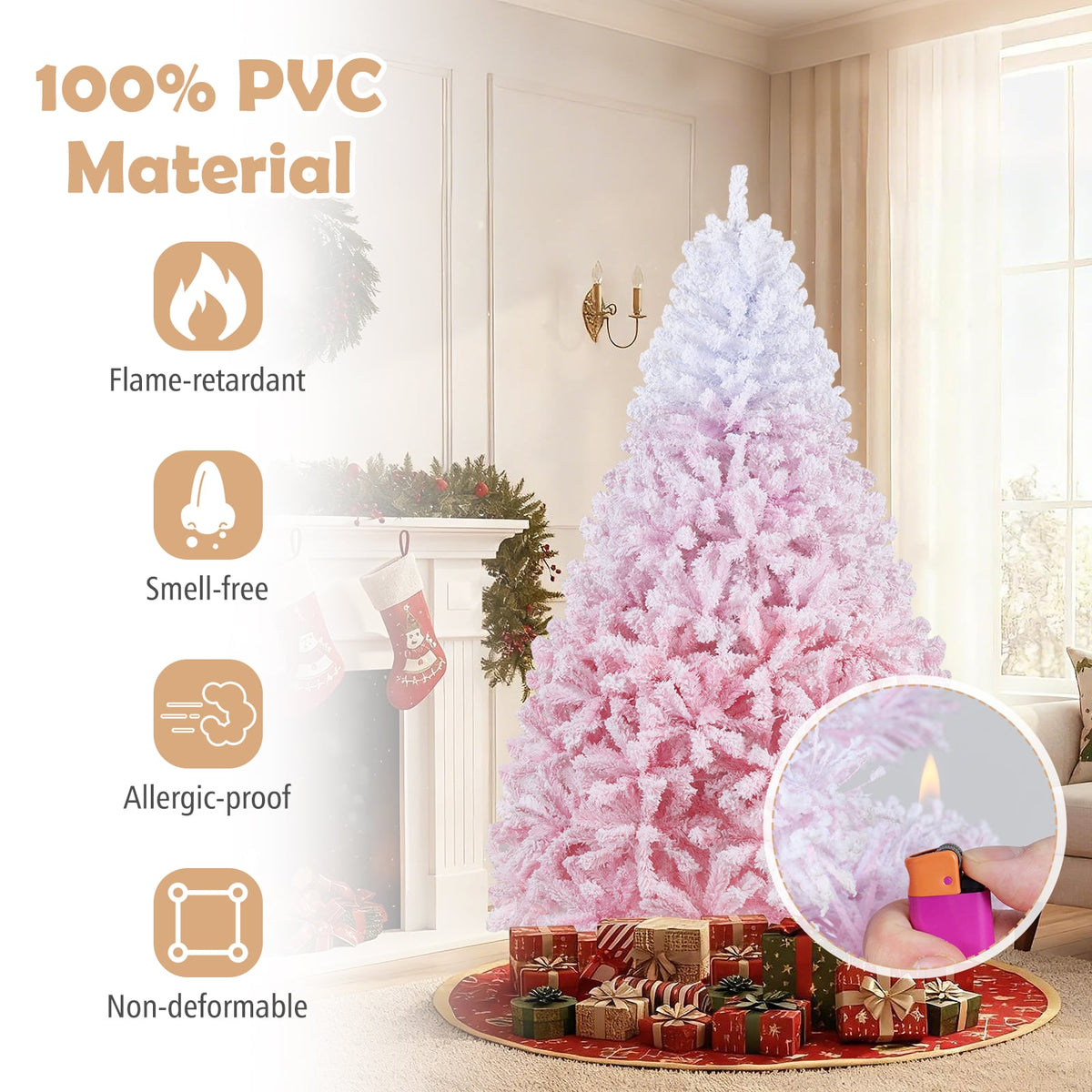 5/6/7/8 FT Artificial Christmas Tree with Warm White LED Lights and 8 Modes for Holiday-7 Feet-Christmas Trees-DECOROLALA