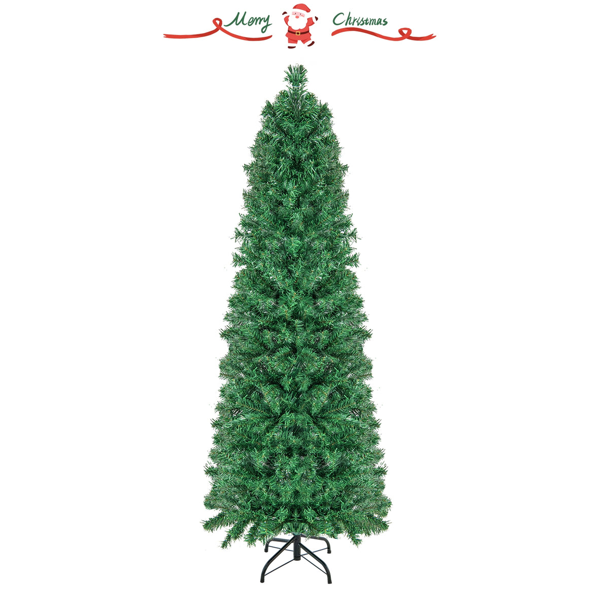 5/6/7/8 FT Pre-Lit Christmas Pencil Tree with Colorful Fiber Optics Green-5 ft-Christmas Trees-DECOROLALA