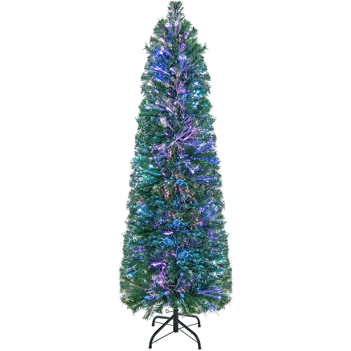 5/6/7/8 FT Pre-Lit Christmas Pencil Tree with Colorful Fiber Optics Green-5 ft-Christmas Trees-DECOROLALA