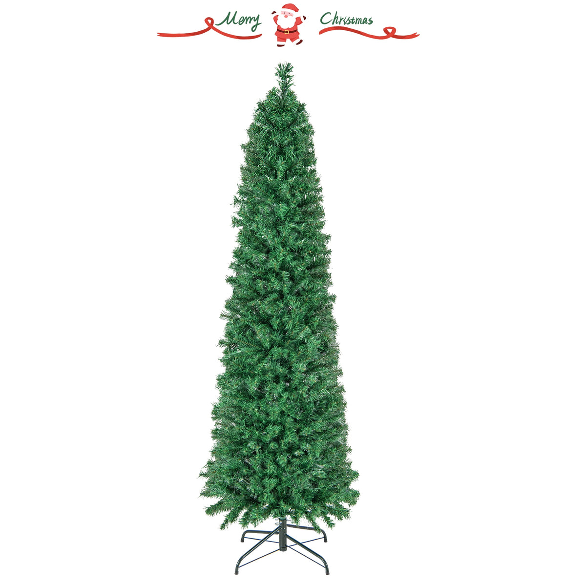 5/6/7/8 FT Pre-Lit Christmas Pencil Tree with Colorful Fiber Optics Green-6 ft-Christmas Trees-DECOROLALA