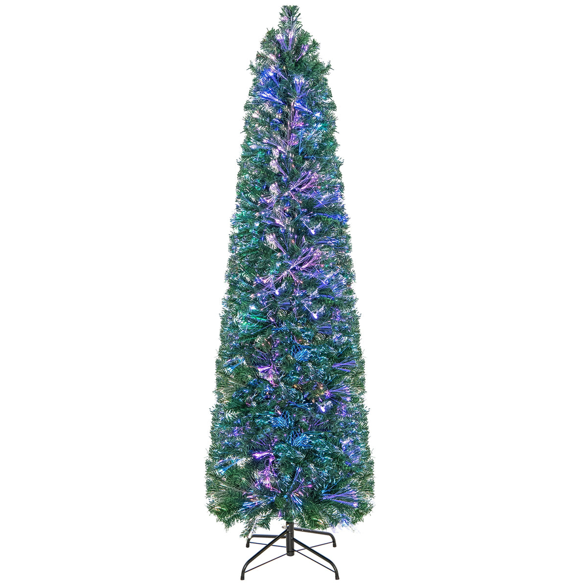 5/6/7/8 FT Pre-Lit Christmas Pencil Tree with Colorful Fiber Optics Green-6 ft-Christmas Trees-DECOROLALA