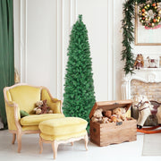 5/6/7/8 FT Pre-Lit Christmas Pencil Tree with Colorful Fiber Optics Green-6 ft-Christmas Trees-DECOROLALA