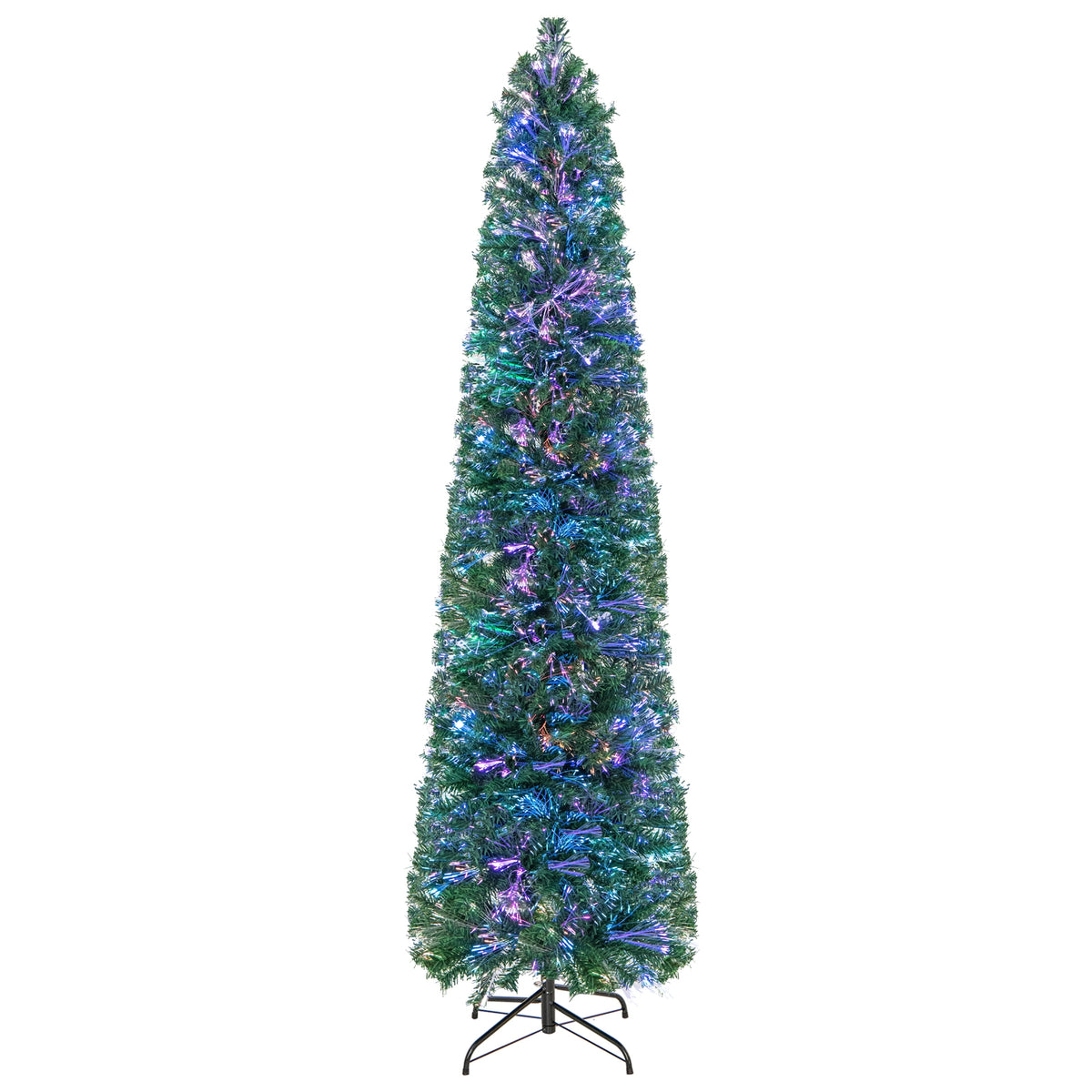 5/6/7/8 FT Pre-Lit Christmas Pencil Tree with Colorful Fiber Optics Green-7 ft-Christmas Trees-DECOROLALA