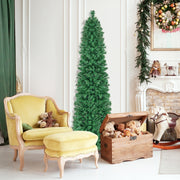 5/6/7/8 FT Pre-Lit Christmas Pencil Tree with Colorful Fiber Optics Green-7 ft-Christmas Trees-DECOROLALA