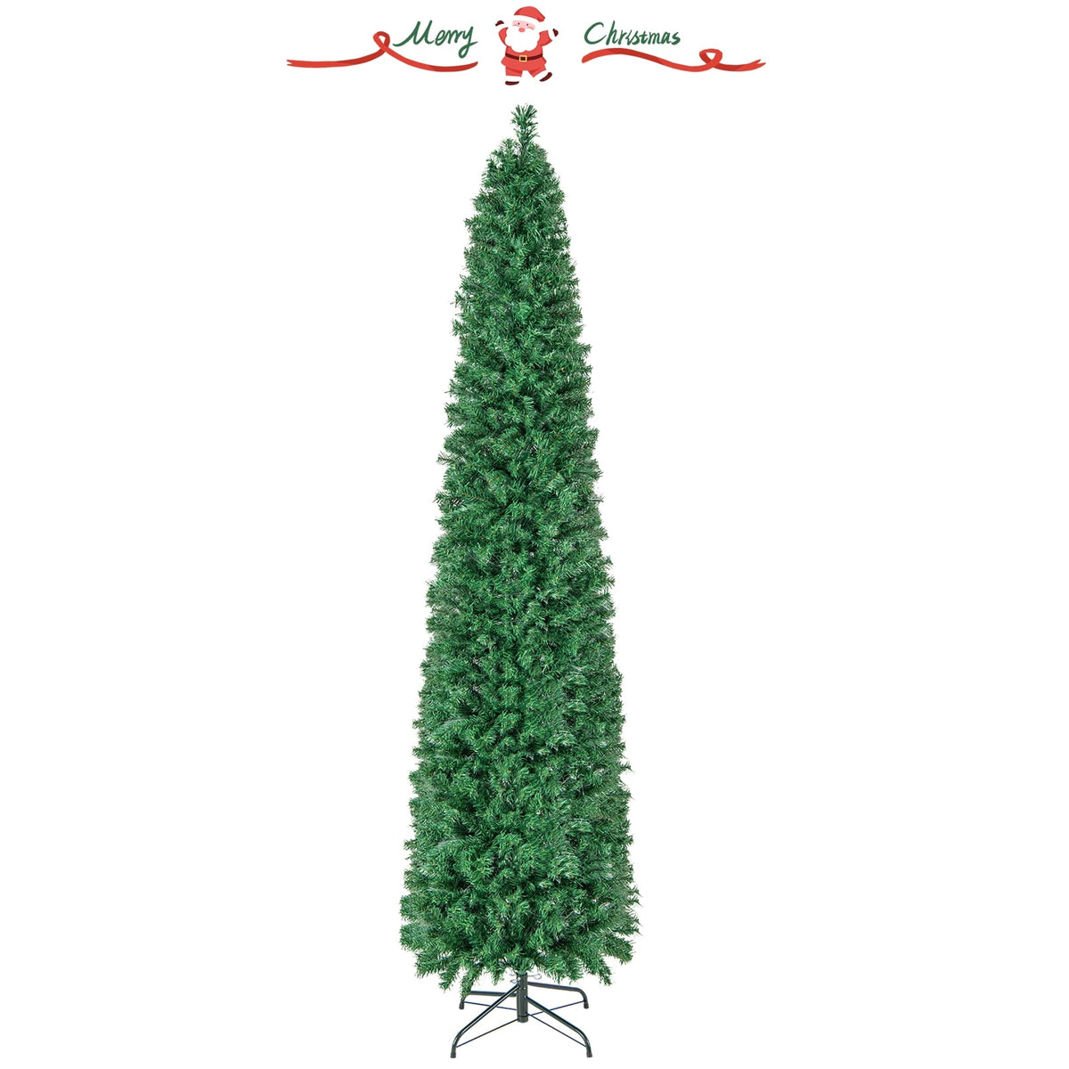 5/6/7/8 FT Pre-Lit Christmas Pencil Tree with Colorful Fiber Optics Green-8 ft-Christmas Trees-DECOROLALA