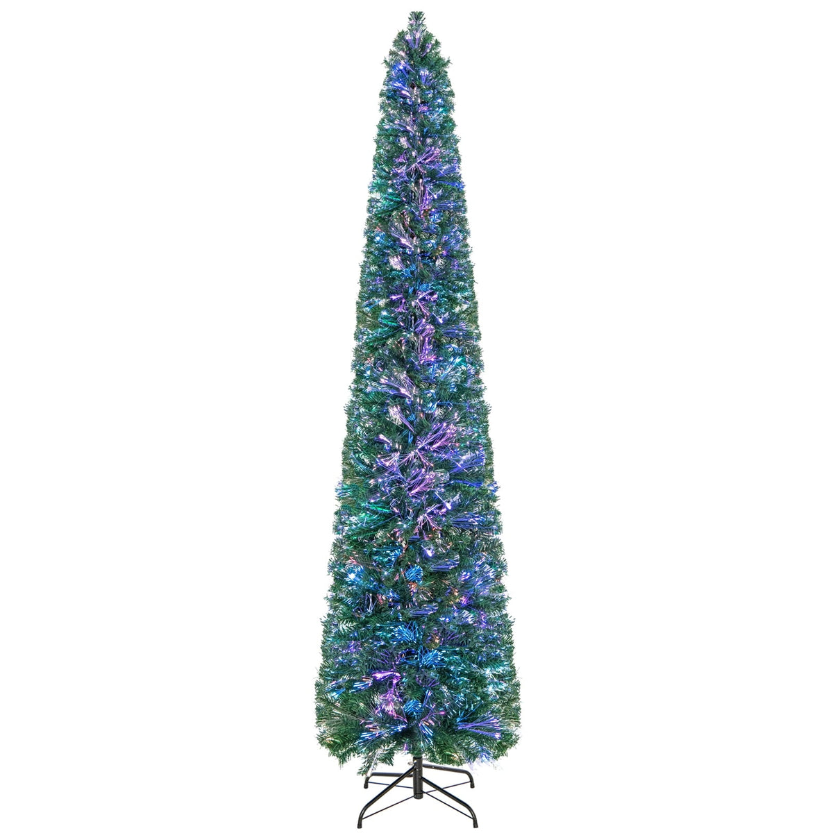 5/6/7/8 FT Pre-Lit Christmas Pencil Tree with Colorful Fiber Optics Green-8 ft-Christmas Trees-DECOROLALA