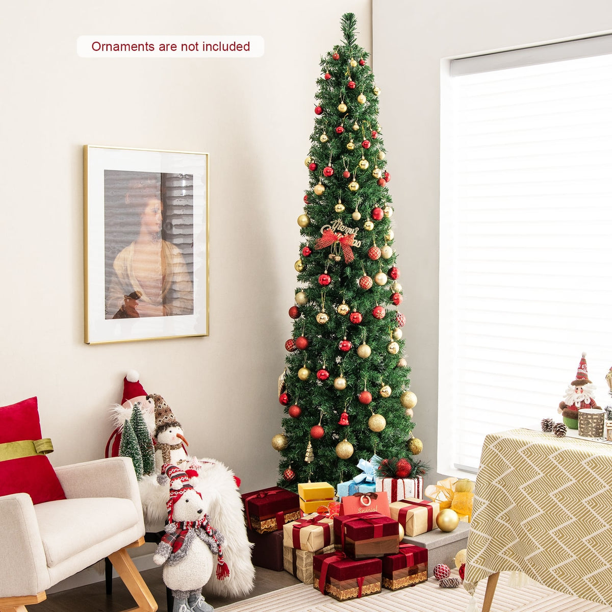 5/6/7/8 FT Pre-Lit Christmas Pencil Tree with Colorful Fiber Optics Green-8 ft-Christmas Trees-DECOROLALA