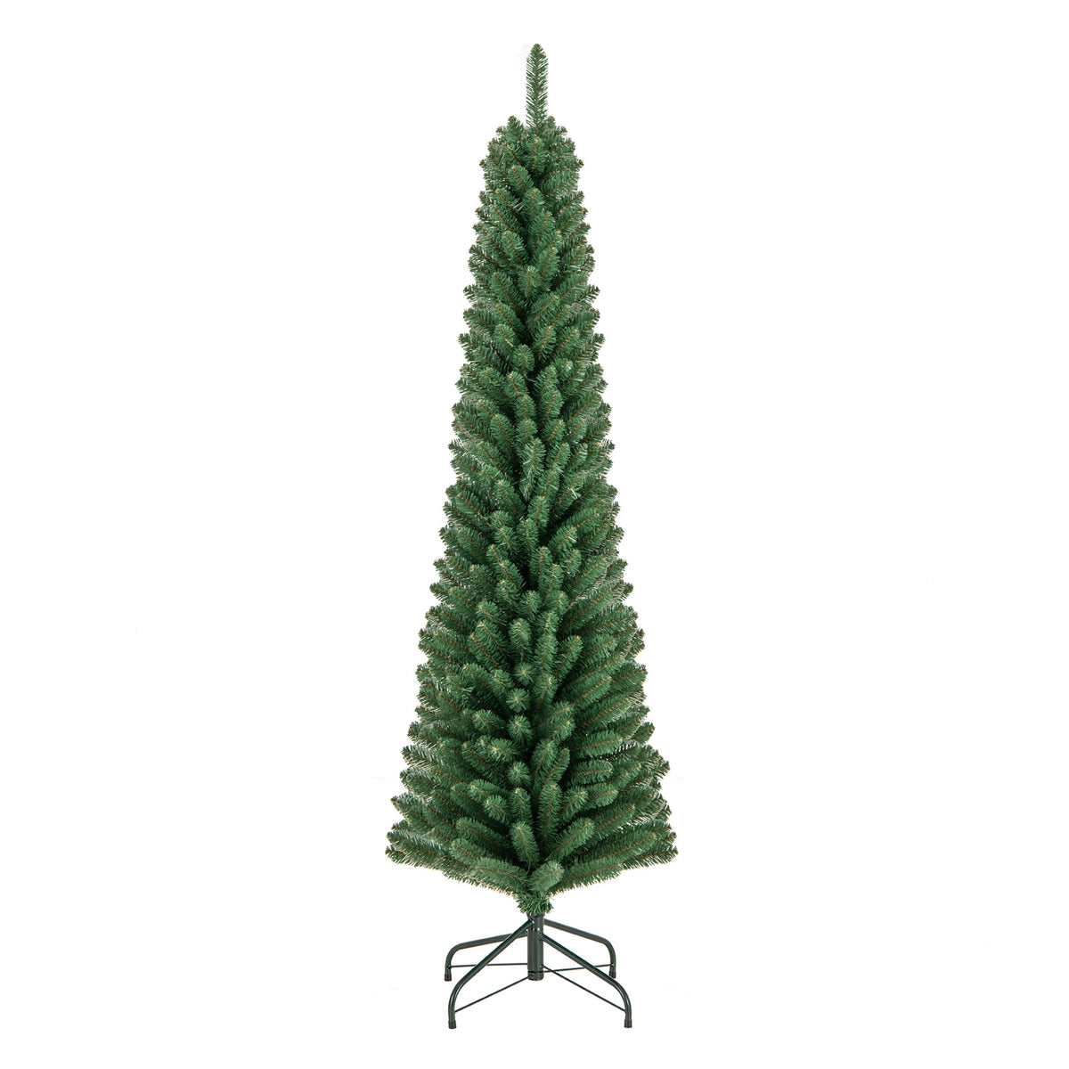 5/6/7/8 Feet Pencil Christmas Tree with 295/392/523/671 Memory Wire Branch Tips and Upgraded Metal Stand-6 ft-Christmas Trees-DECOROLALA