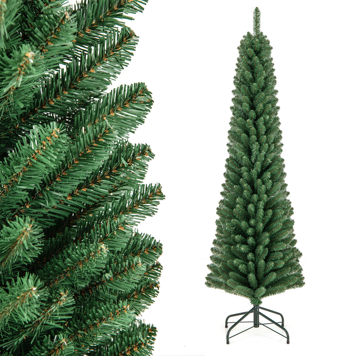 5/6/7/8 Feet Pencil Christmas Tree with 295/392/523/671 Memory Wire Branch Tips and Upgraded Metal Stand-6 ft-Christmas Trees-DECOROLALA